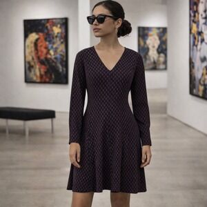 Jigsaw Navy & Rust Polka Dot Long Sleeve Mini Dress – Size Medium (US 8)